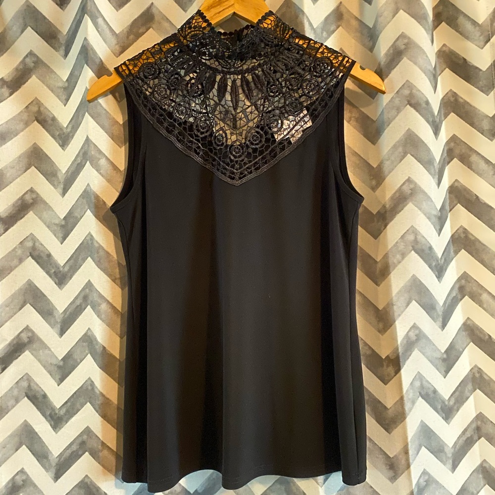 Joseph Ribkoff Black Lace High Neck Blouse